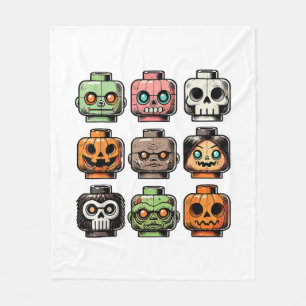 Retro Horror Bricks Head Scary Halloween Mask Fleece Blanket