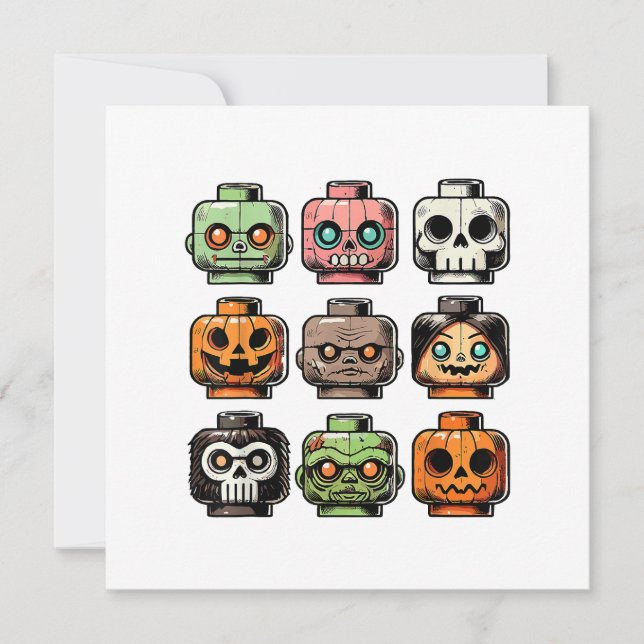 Retro Horror Bricks Head Scary Halloween Mask Invitation (Front)