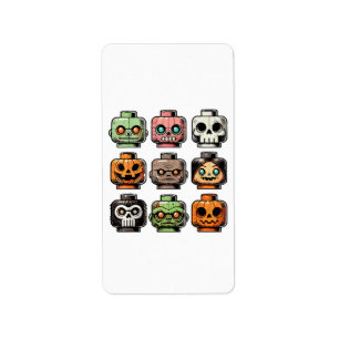Retro Horror Bricks Head Scary Halloween Mask Label