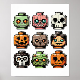 Retro Horror Bricks Head Scary Halloween Mask Poster