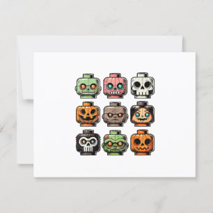 Retro Horror Bricks Head Scary Halloween Mask RSVP Card