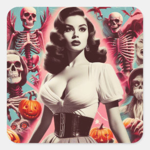Retro Horror Girl Square Sticker