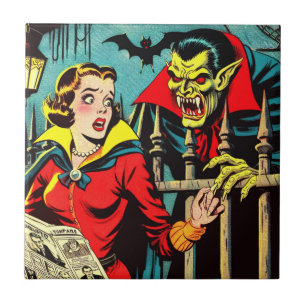 Retro Horror Vampire Comics Ceramic Tile