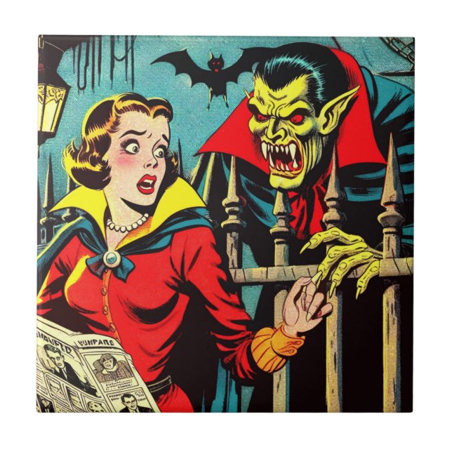 Retro Horror Vampire Comics Ceramic Tile (Front)