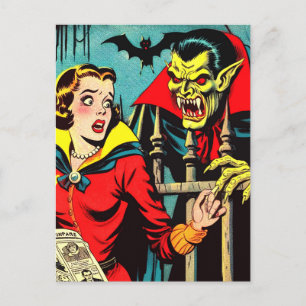 Retro Horror Vampire Comics Postcard