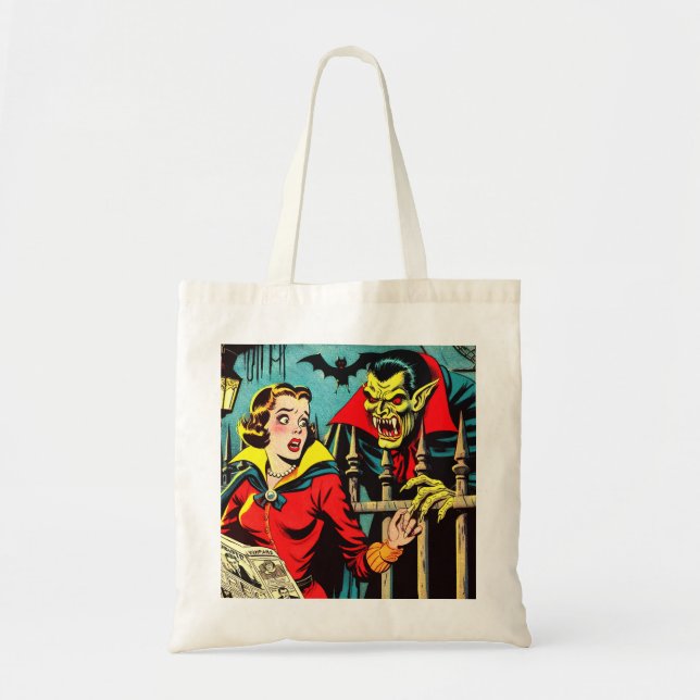 Retro Horror Vampire Comics Tote Bag (Front)