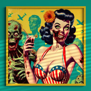 Retro Horror Zombie Pin-up Poster