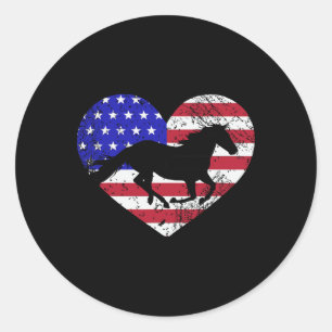 Retro Horse American Flag Heart 4th Of July Usa Pa Classic Round Sticker