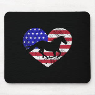 Retro Horse American Flag Heart 4th Of July Usa Pa Mouse Pad
