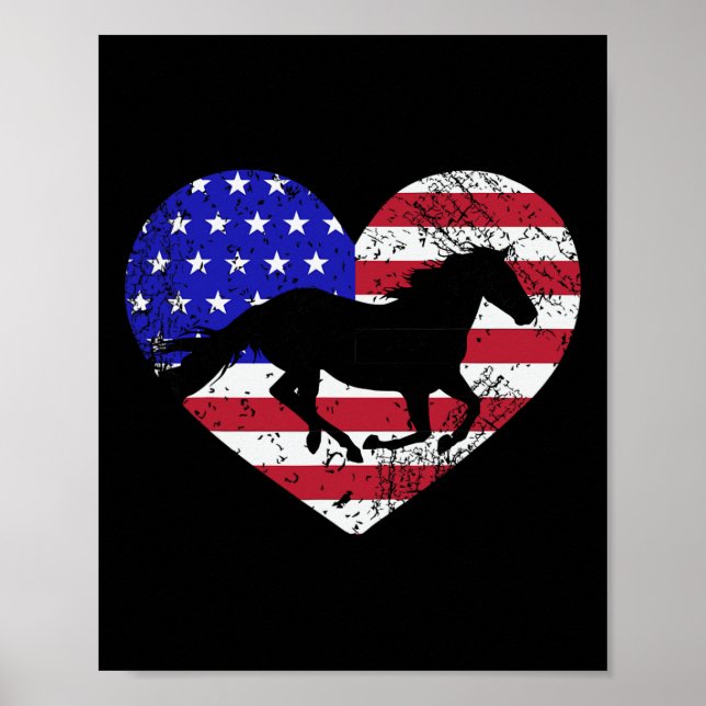 Retro Horse American Flag Heart 4th Of July Usa Pa Poster (Front)