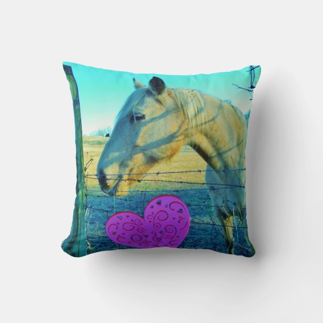 Retro Horse Pink Heart Cushion (Front)