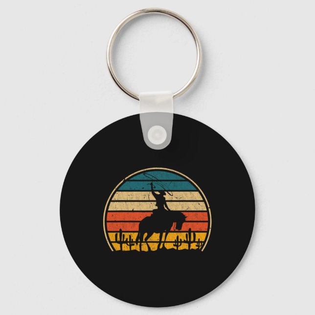 Retro Horseback Riding Rodeo Western Country Cowbo Key Ring (Front)