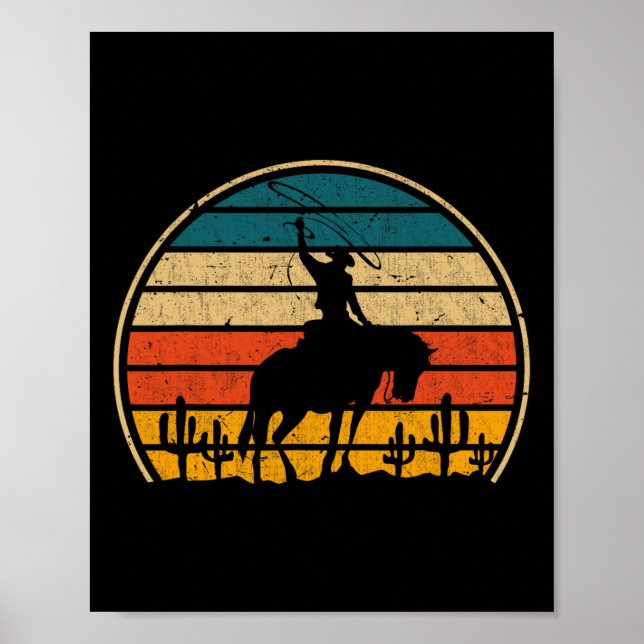 Retro Horseback Riding Rodeo Western Country Cowbo Poster (Front)