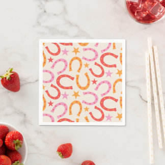 Retro Horseshoes pattern with stars in orange pink Napkin