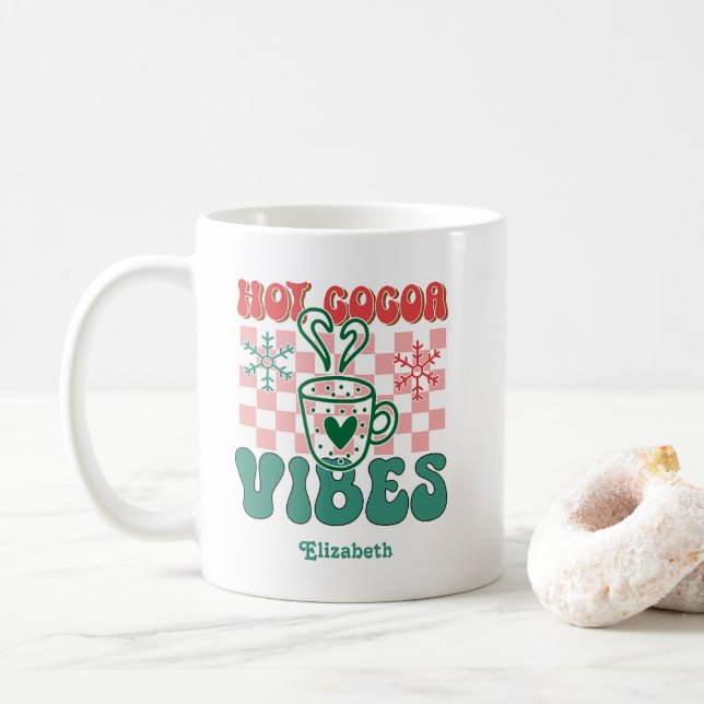 Retro “Hot Cocoa Vibes” Personalised Christmas Coffee Mug (With Donut)