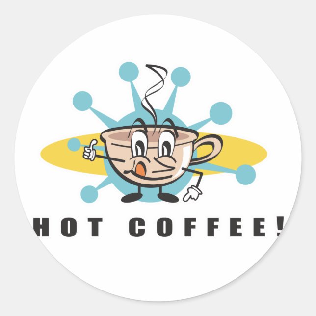 retro hot coffee design classic round sticker (Front)