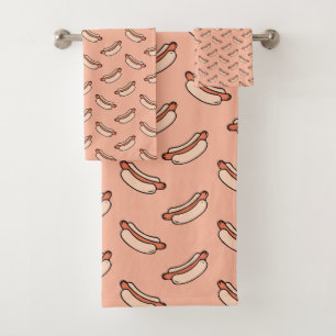 Retro Hot Dog Seamless Pattern Bath Towel Set
