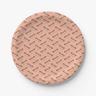 Retro Hot Dog Seamless Pattern Paper Plate