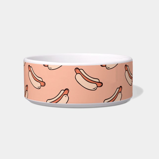 Retro Hot Dog Seamless Pattern Pet Bowl (Front)