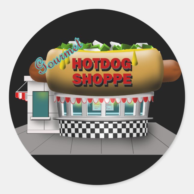 Retro Hot Dog Shoppe Classic Round Sticker (Front)