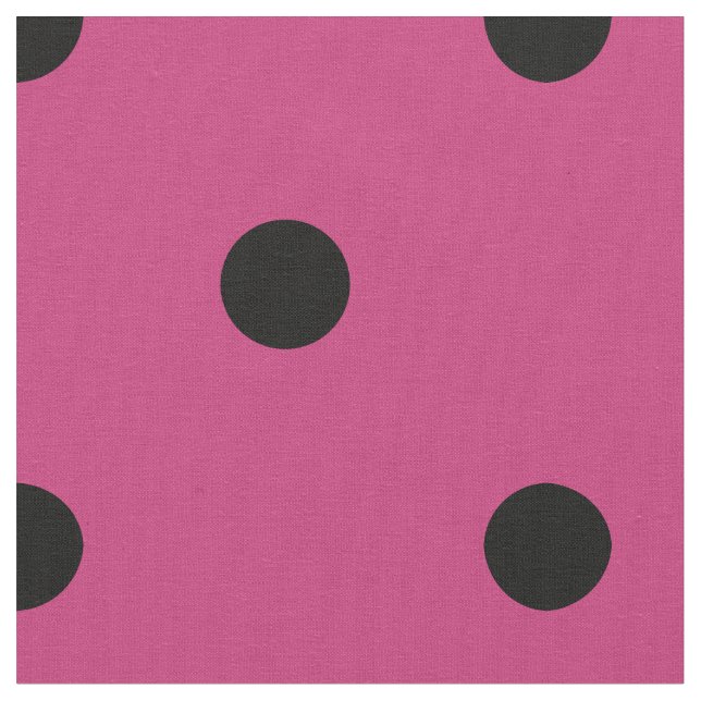 Retro Hot Pink and Black Polka Dot Pattern Fabric (Close Up)