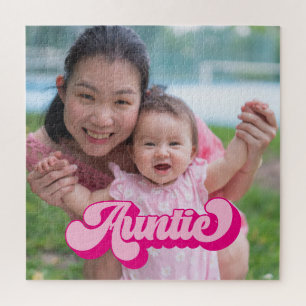 Retro Hot Pink Auntie Photo Jigsaw Puzzle