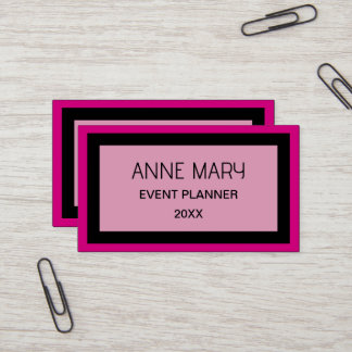 Retro Hot Pink Black Custom Colour Wedding Business Card