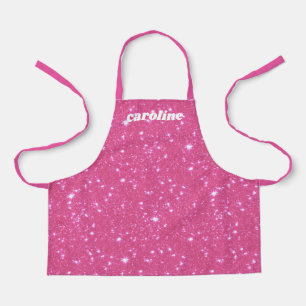 Retro Hot Pink Glitter Sparkle Personalised Name Apron