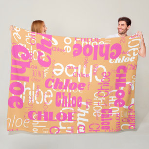 Retro Hot Pink Orange Custom Name Pattern Modern  Fleece Blanket