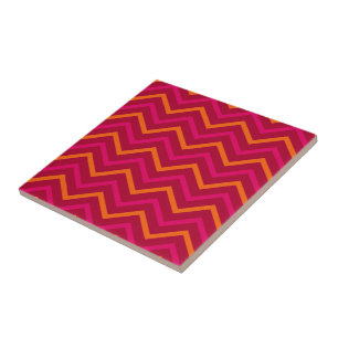 Retro Hot Pink Red Orange Chevron Zig Zag Pattern Tile