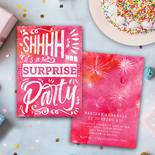 Retro Hot Pink Shh Surprise Birthday Party Invitation