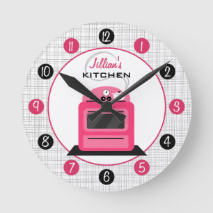 Retro Hot Pink Stove Personalised Kitchen Clock