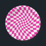 Retro Hot Pink Warped Chequerboard  Paper Plate<br><div class="desc">Perfect warped chequered design. Modern warped checkers. This nice retro psychedelic design takes you to the wonderland. Warped checks in pastel colours. Twirl and swirl,  twist checks,  chequered pattern</div>