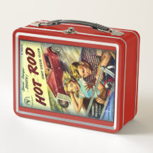 Retro Hot Rod Red Metal Lunch Box