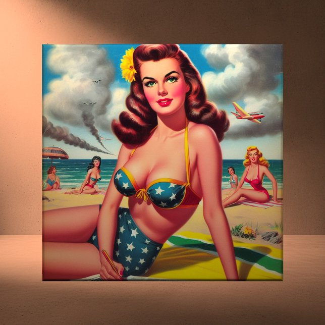 Retro Hot Vintage Beach Pin up Ceramic Tile (Creator Uploaded)