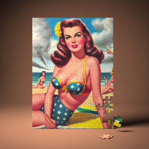 Retro Hot Vintage Beach Pin up Jigsaw Puzzle