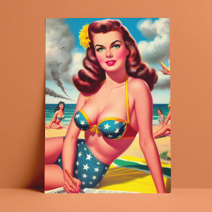 Retro Hot Vintage Beach Pin up Postcard