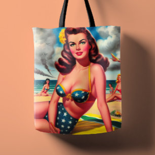 Retro Hot Vintage Beach Pin up Tote Bag