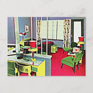 Retro Hotel Room Postcard