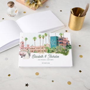 Retro Hotel Watercolor Venue Illustration Wedding Guest Book