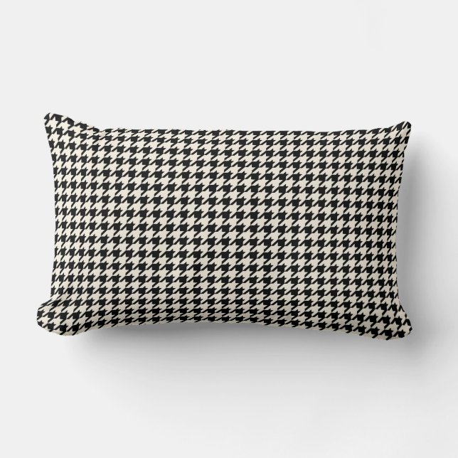 Retro Houndstooth Pattern Black and Cream Lumbar Cushion (Front)