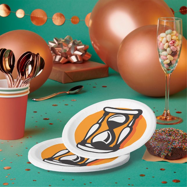 Retro Hourglass Timer Minimalist Time Paper Plate (Creator Uploaded)