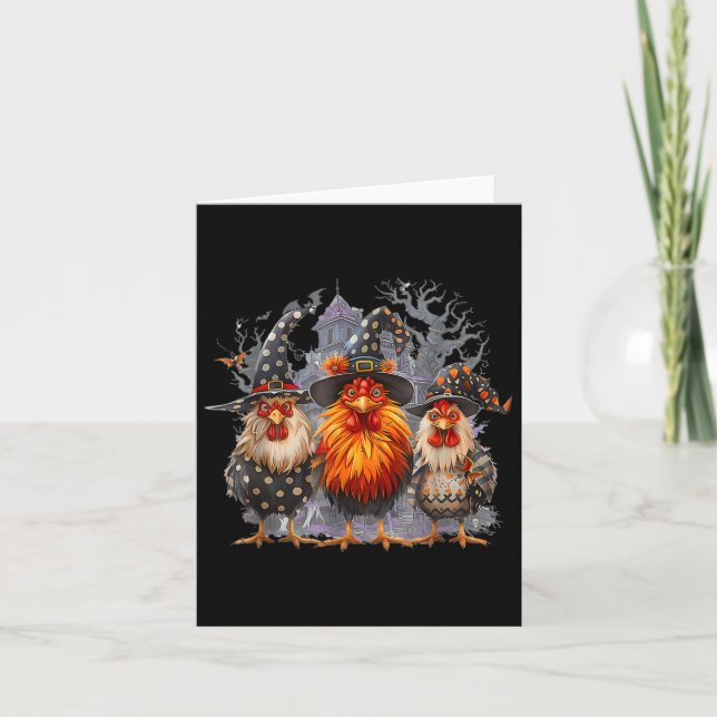 Retro House Chickens Witch Halloween Spooky Autumn Card (Front)