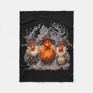 Retro House Chickens Witch Halloween Spooky Autumn Fleece Blanket
