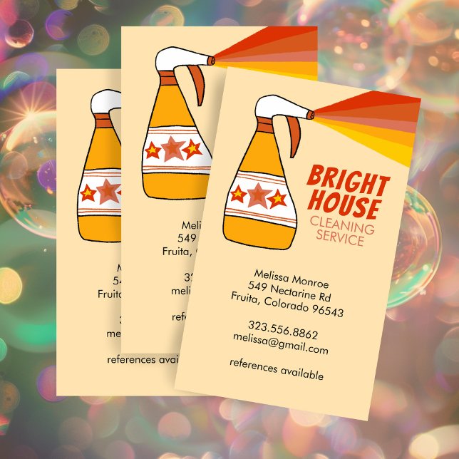 Retro House Cleaning Service Spray Bottle Colourfu Business Card (Retro House Cleaning Service Maid Housecleaner Spray Bottle Colorful Business Card
)