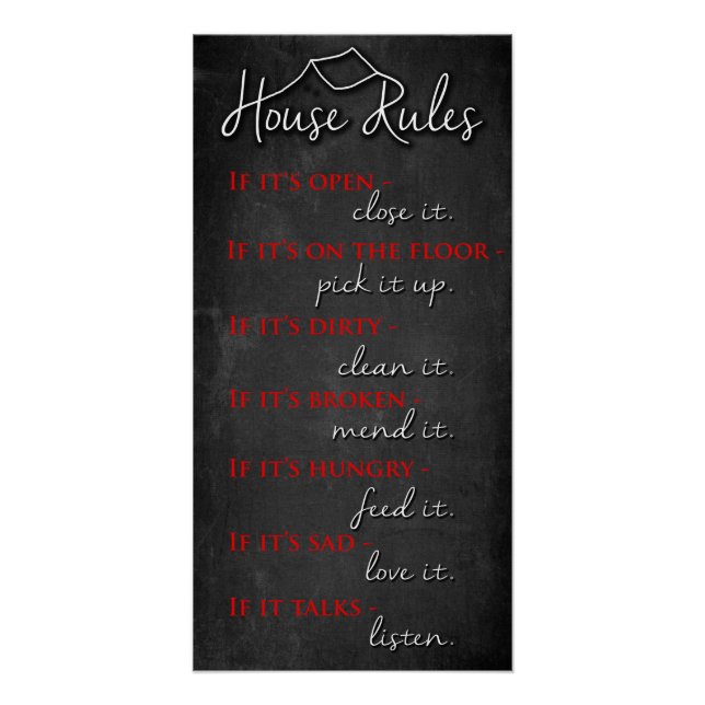 Retro House Rules of Kindness on Chalkboard Poster (Front)