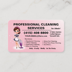 Retro Housekeeper Cleaning Card Pink Maid Service