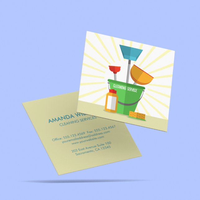 Retro Housekeeper Service Cleaning Commercial  Square Business Card (Creator Uploaded)