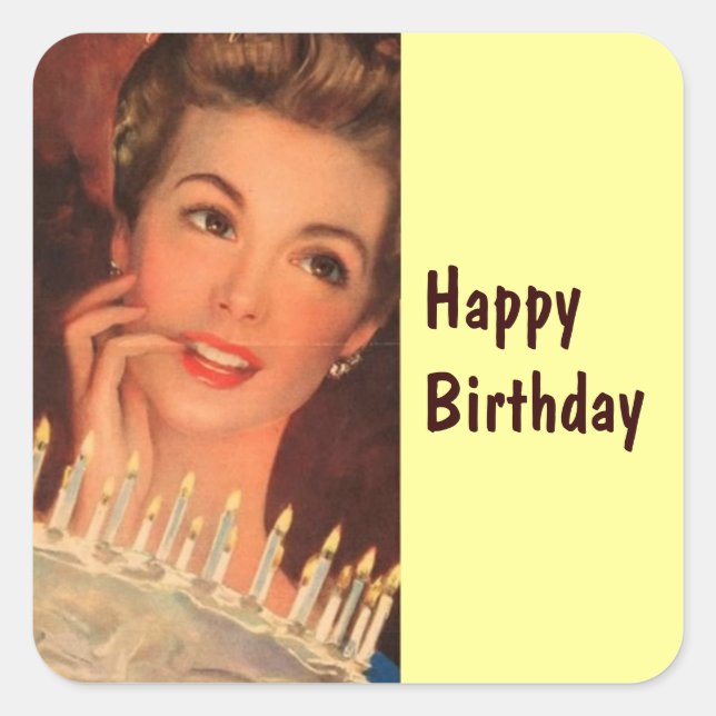 Retro Housewife Birthday Square Sticker (Front)