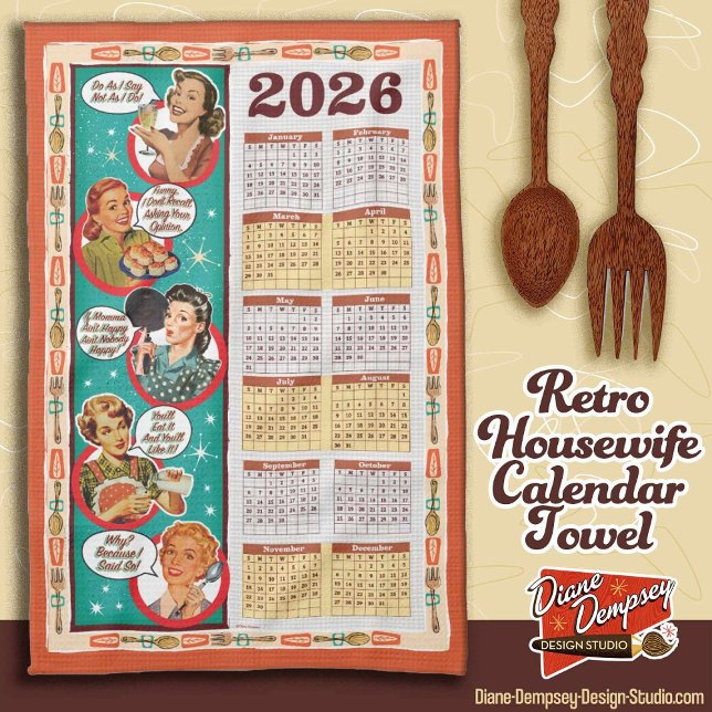 Retro Housewife Calendar Towel 2026  (Creator Uploaded)